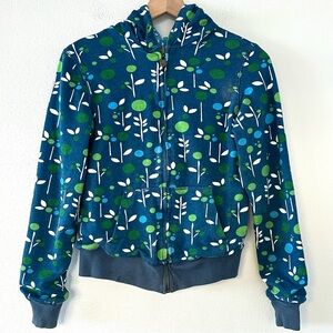 Vintage Y2K Aeropostale Zip Up Hoodie Sz XS Blue Green Floral Boho Hippie 90s